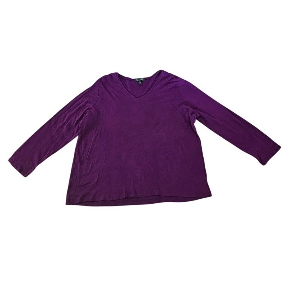 Lauren Ralph Lauren Purple Cotton V-Neck Button Shoulder Top 3X Long Sleeve